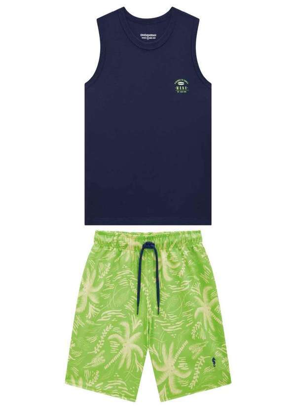 Onda Marinha - Conjunto Regata Meia Malha Bermuda Nylon Onda Marinha Estampado