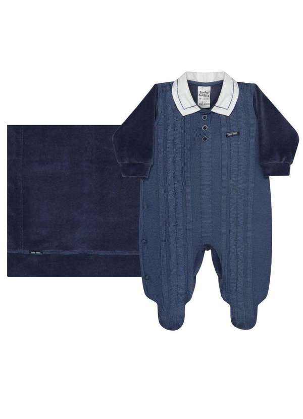 Sonho Mágico - Conjunto Macacão e Manta Tricot Marinho Sonho Mágico Jeans