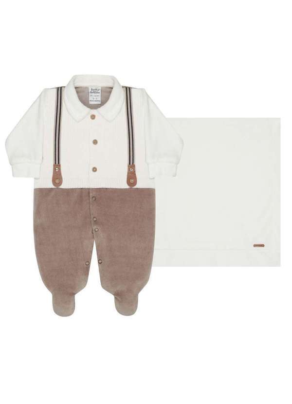 Sonho Mágico - Conjunto Macacão Manta Social Bege Suspensórios Sonho Mágico Natural