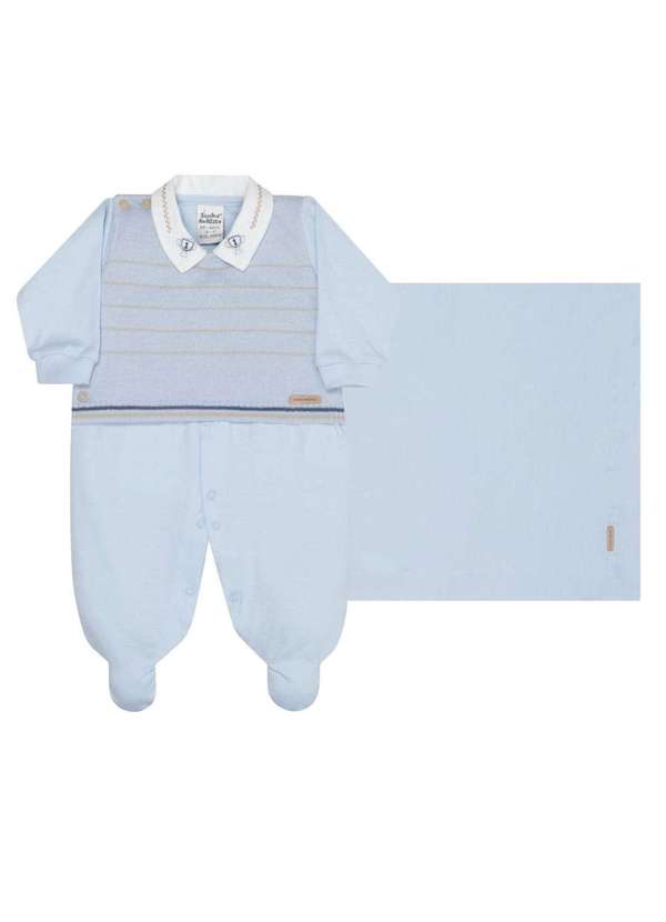 Sonho Mágico - Macacão Bebê Sonho Mágico com Manta Azul Elegante Aconchegante Azul