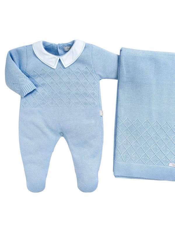 Anjos Baby - Macacão Longo Menino Azul Bebê Anjos Baby Azul