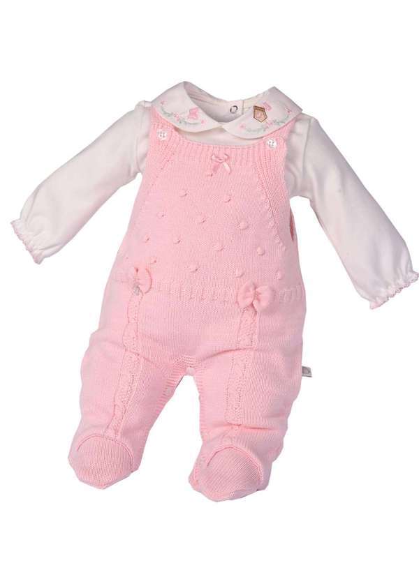 Beth Bebê - Conjunto Beth Bebê Tricô Rosa com Body Bordado Rosa