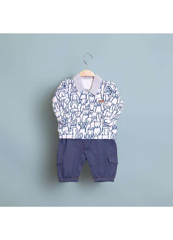 Keko & Beka - Macacão Bebê Estampado Keko & Beka Azul