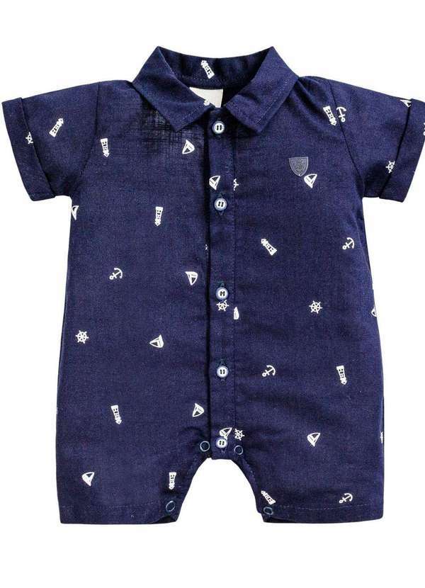 Anjos Baby - Macacão Curto Menino Estampado Bebê Anjos Baby Estampado