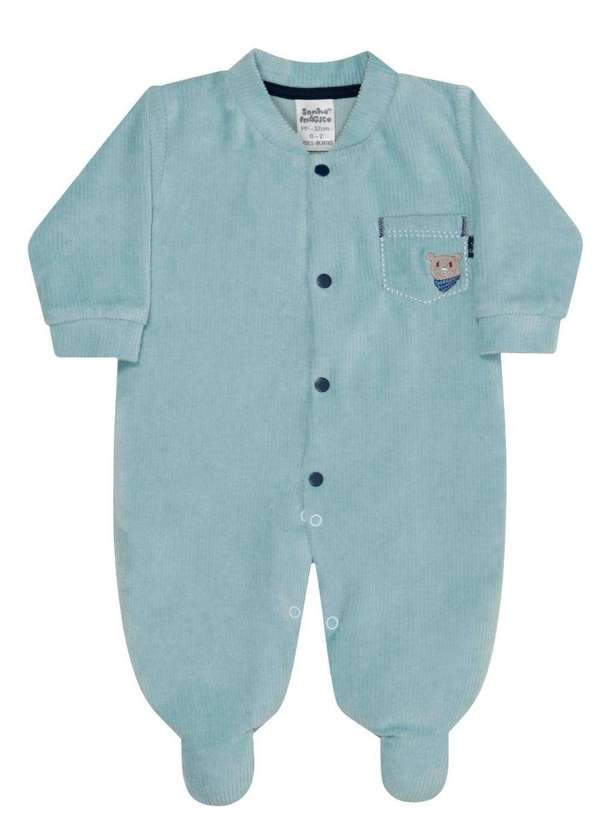 Sonho Mágico - Macacão de Bebê Plush Azul Bordado Ursinho Sonho Mágico Azul 1