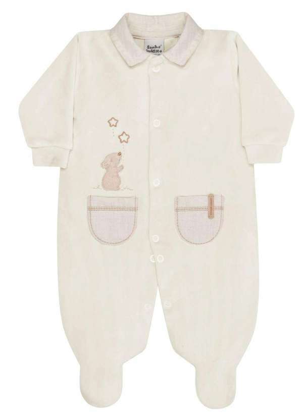 Sonho Mágico - Macacão de Bebê Sonho Mágico em Plush Bege