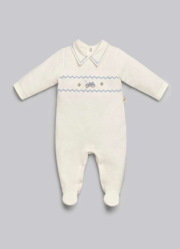 Anjos Baby - Macacão Longo Bebê Menino Anjos Baby Off White