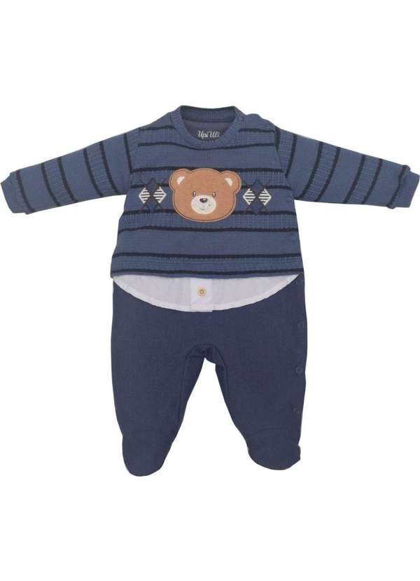 Upi Uli - Macacão Longo Menino Urso Azul Marinho Upi Uli Azul Marinho