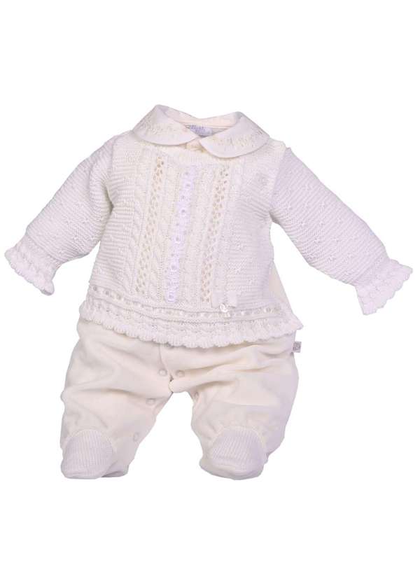 Beth Bebê - Macacão Menina Off White Tricot Beth Bebê Off White