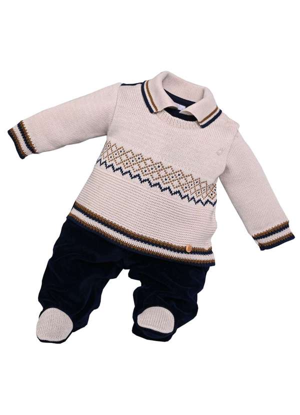 Beth Bebê - Macacão Tricô Beth Bebê para Menino Preto