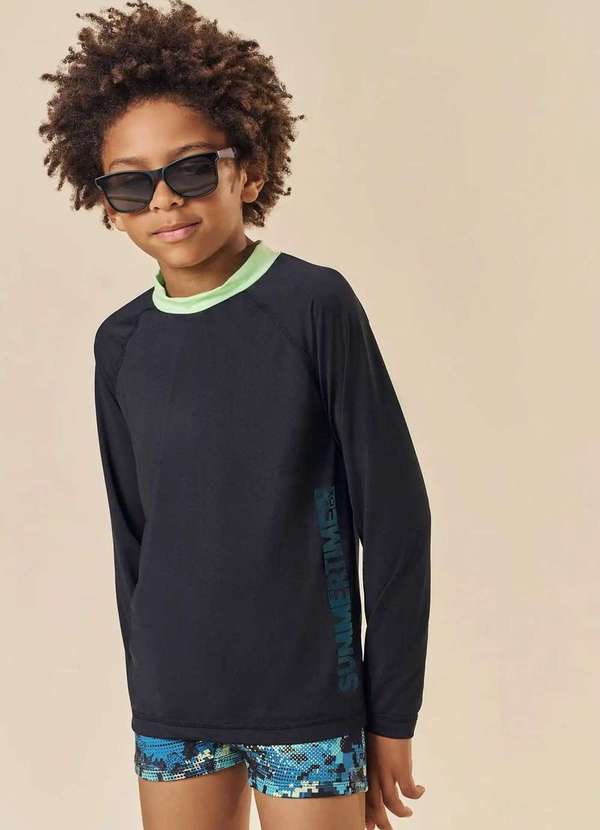 Johnny Fox - Conjunto Sunga Praia Uv Manga Longa Johnny Fox Preto