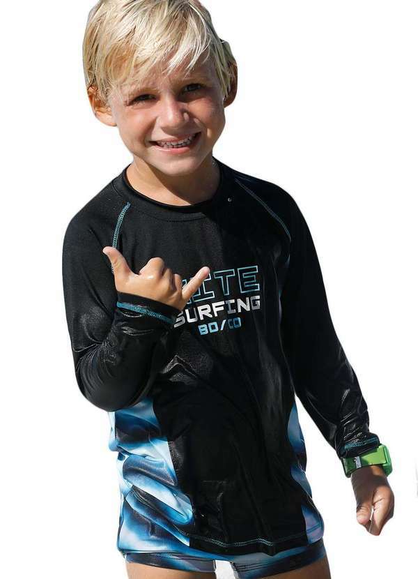 Banana Sungas - Kit Praia Infantil Uv50 Estampado Preto Banana Danger Preto