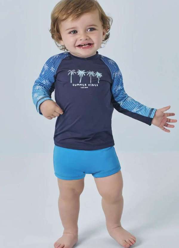 Lucboo - Kit Praia Menino Estampado Uv Lucboo Azul Marinho