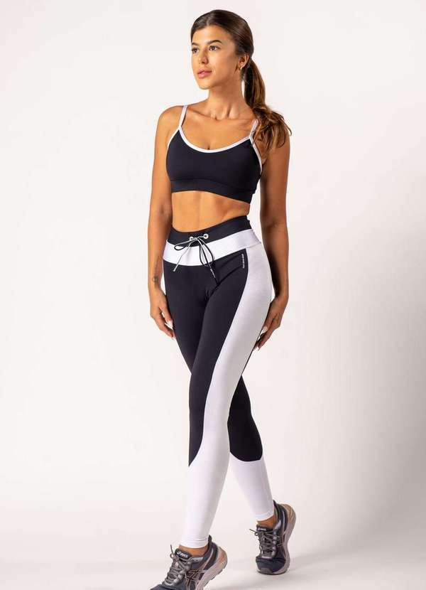 Apneia - Calça Legging Cadarço Preto/Branco Preto