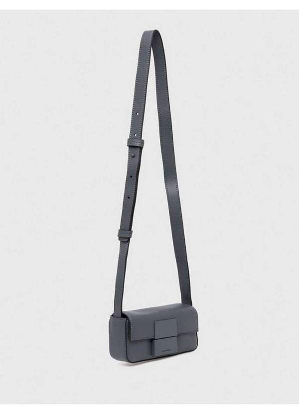 Cks Premium Label - Bolsa Feminina Transversal Logo Placa Calvin Klein - Chumbo Cinza