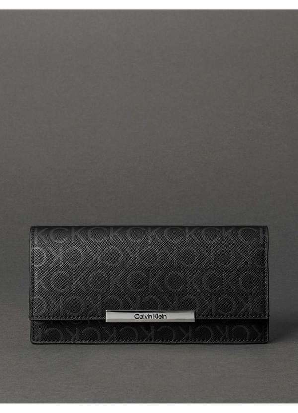 Calvin Klein Jeans - Carteira Feminina Larga Monograma Calvin Klein - Preto Preto