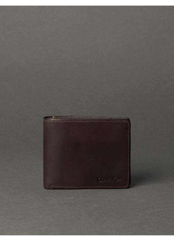 Cks Premium Label - Carteira Cks Horizontal Floater Queima Calvin Klein - Marrom Escu Marrom