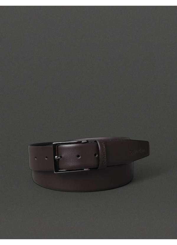 Cks Premium Label - Cinto Masculino Básico de Couro Calvin Klein - Marrom Escuro Marrom
