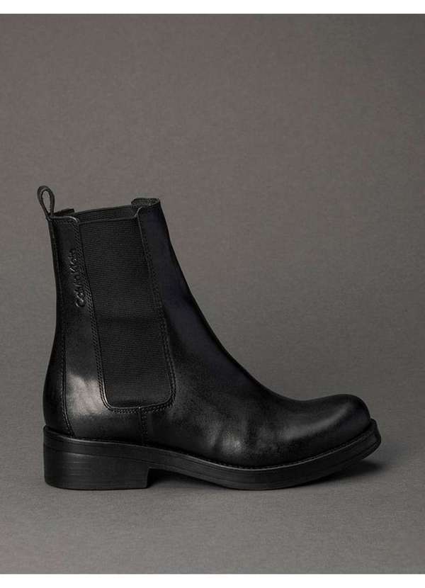 Calvin Klein Jeans - Bota Feminina Cano Médio Chelsea Calvin Klein - Preto Preto