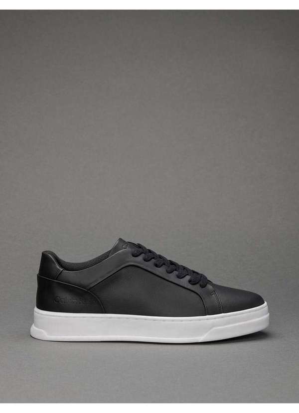 Tenis Calvin SapatÃªnis Couro Calvin Klein Logo Preto Cano Baixo