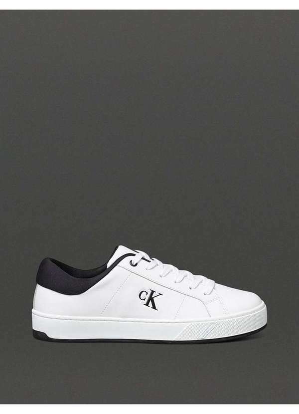 Calvin Klein Jeans - Tênis Masculino Palito Side Calvin Klein Jeans - Branco/ Preto Branco