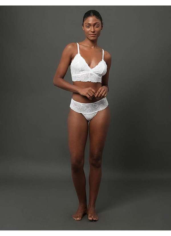 Calvin Klein Jeans - Calcinha Fio Dental Bridal Lace Calvin Klein Underwear - Off Whit Branco