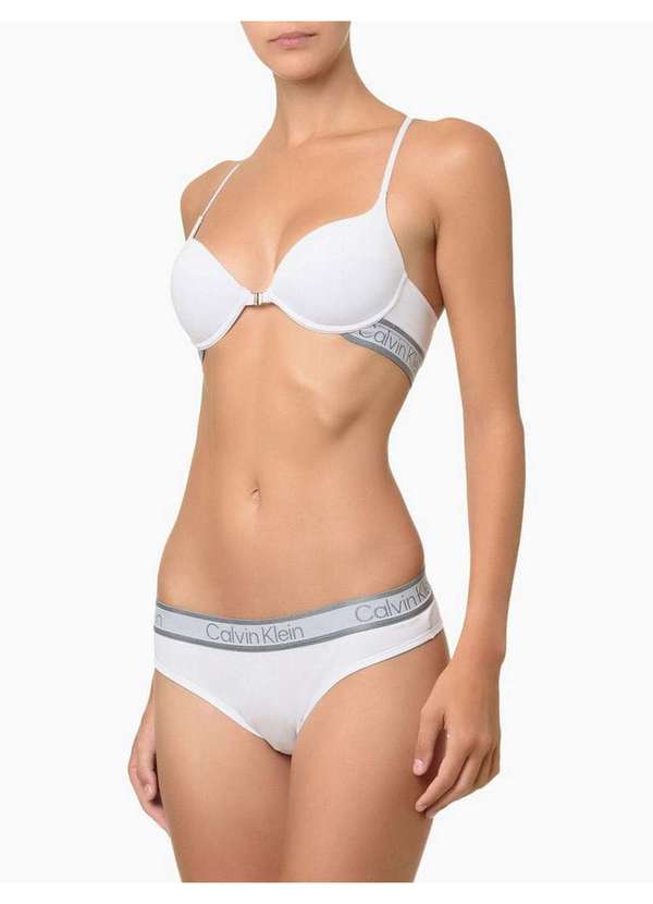 Calvin Klein Jeans - Calcinha Fio Dental Micro Tonal Logo Calvin Klein Underwear - Bra Branco