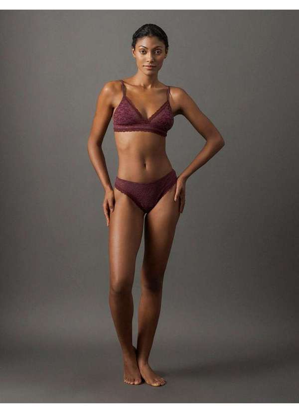 Calvin Klein Jeans - Calcinha Fio Dental Micrologo Lace Calvin Klein Underwear - Bordo Vermelho
