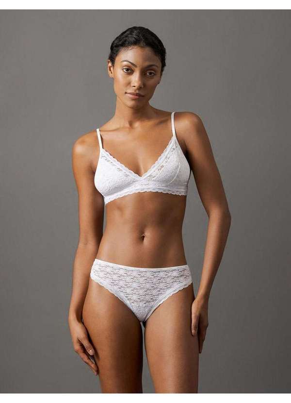 Calvin Klein Jeans - Calcinha Fio Dental Micrologo Lace Calvin Klein Underwear - Branc Branco 4