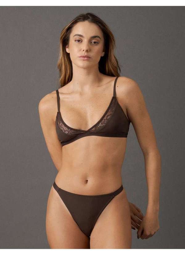 Calvin Klein Jeans - Calcinha Fio Dental String Soft Lace Calvin Klein Underwear - Hav Marrom