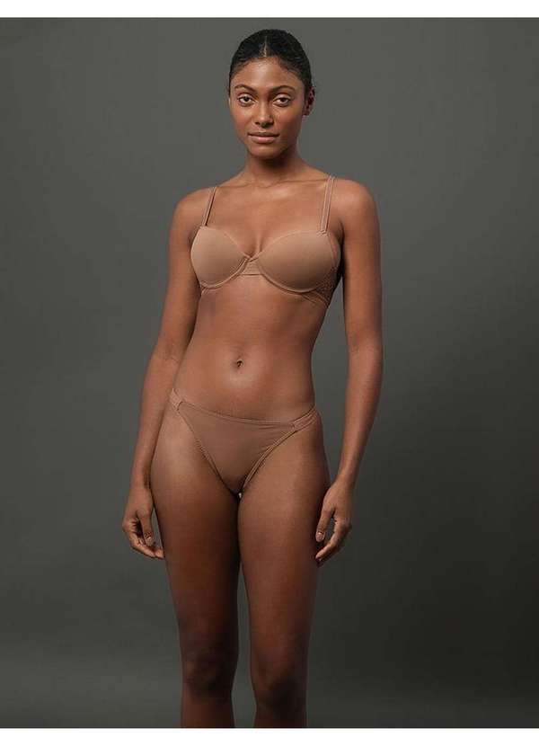 Calvin Klein Jeans - Calcinha Fio Dental String Soft Lace Calvin Klein Underwear - Cap Bege