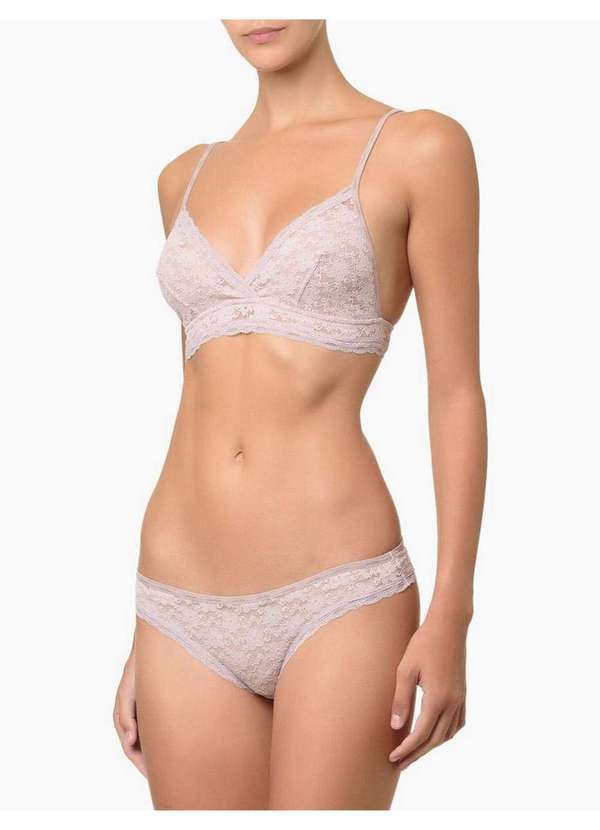 Calvin Klein Jeans - Calcinha Tanga Micrologo Lace Calvin Klein Underwear - Rosa Médio Rosa
