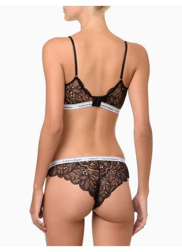 Calvin Klein Jeans - Calcinha Tanga Modern Lace Calvin Klein Underwear - Preto Preto