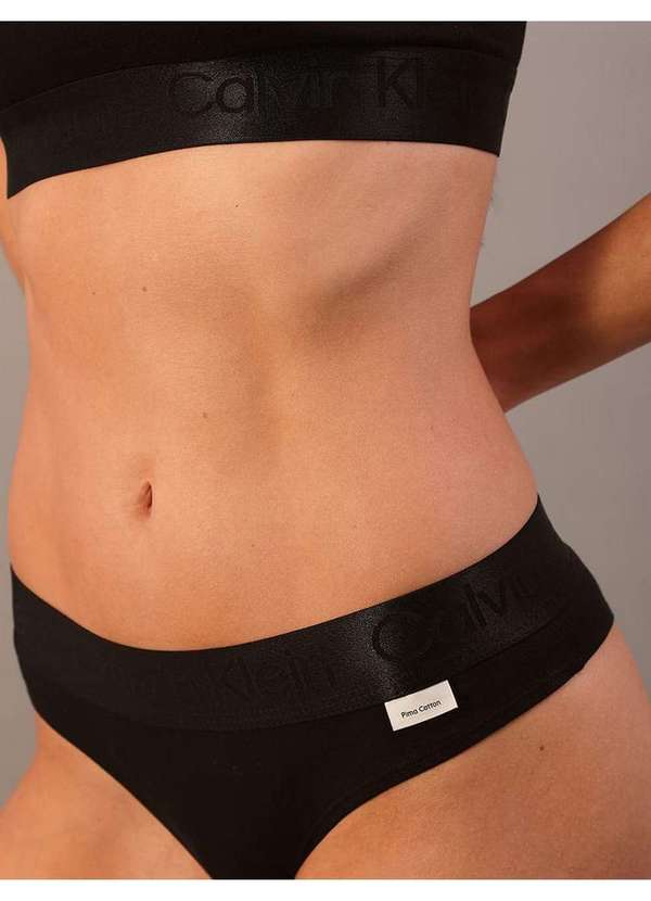 Calvin Klein Jeans - Calcinha Tanga Pima Contton Calvin Klein Feminina Underwear - Pre Preto