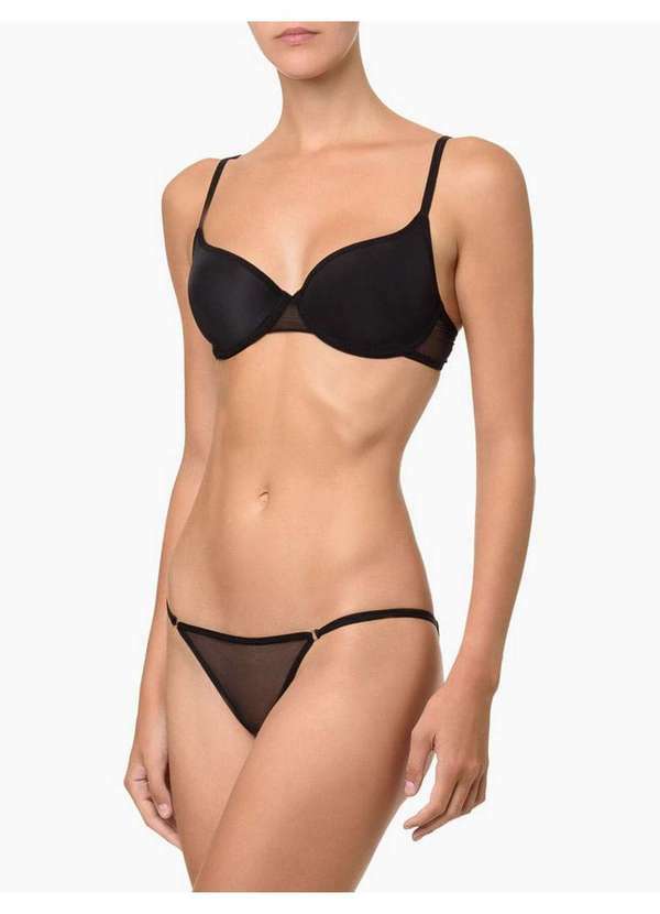 Calvin Klein Jeans - Tanga String Ck Sheer Marquisette - Preto Preto
