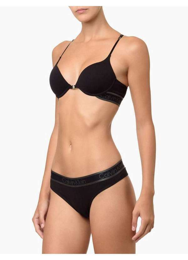 Calvin Klein Jeans - Sutiã Bojo Micro Tonal Logo Calvin Preto