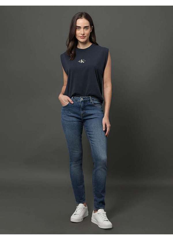 Calvin Klein Jeans Blusa Feminina Malha Muscle Tee Calvin Klein Jeans  Marinho Azul