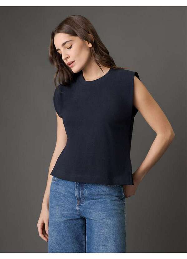 Calvin Klein Jeans Blusa Feminina Fendas Laterais Calvin Klein Jeans  Marinho Azul