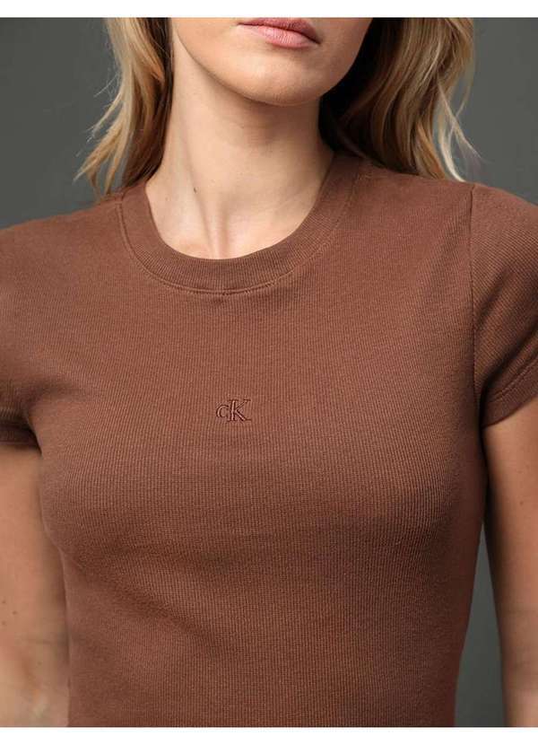 Calvin Klein Jeans - Blusa Feminina Ribana Decote Careca Calvin Klein Jeans - Marrom Marrom