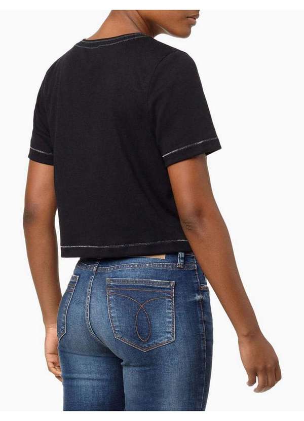 Calvin Klein Jeans - Camiseta Feminina Cropped Trançador Metalizado - Preto Preto 3