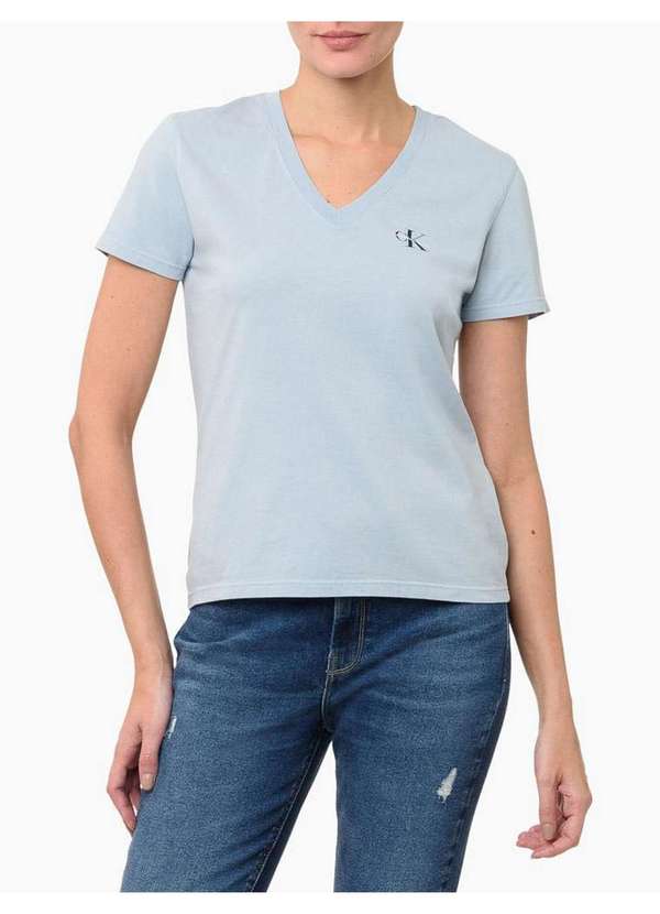 Calvin Klein Jeans - Camiseta Feminina Decote V - Azul Claro Azul 1