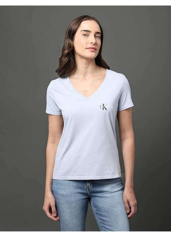 Calvin Klein Jeans - Camiseta Feminina Decote V Reissue Calvin Klein Jeans - Lavanda Roxo