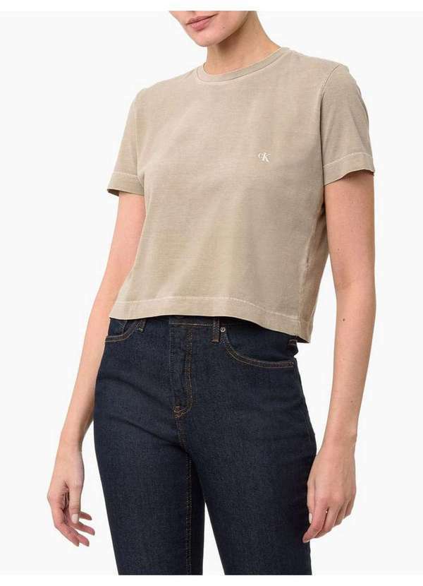 Calvin Klein Jeans - Camiseta Feminina Estonada - Caqui Claro Bege