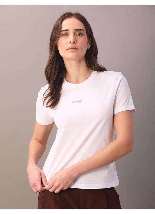 Calvin Klein Jeans - Camiseta Feminina Gola Careca - Branco 2 Branco