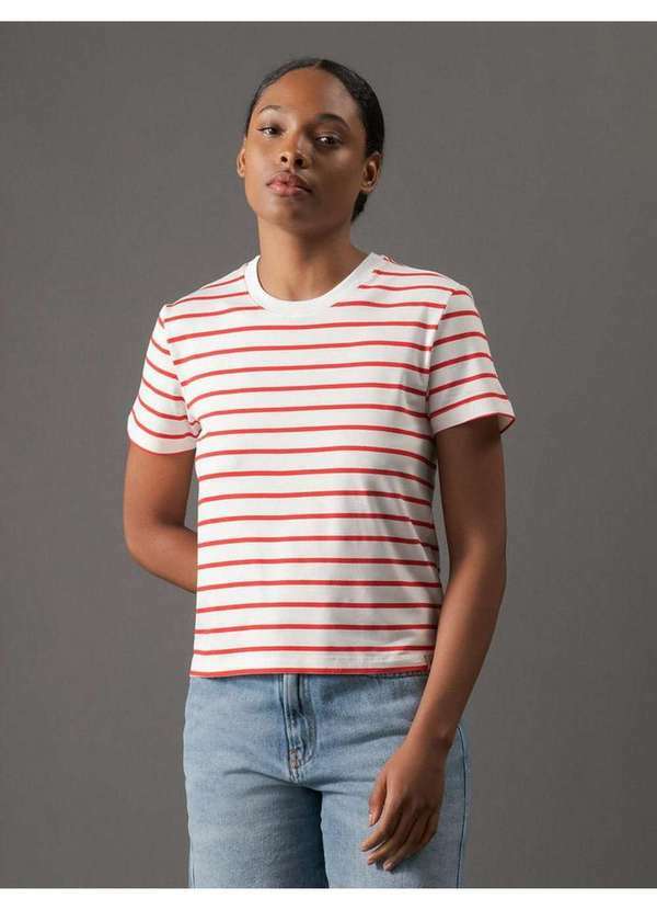 Calvin Klein Jeans - Camiseta Feminina Listras Calvin Klein Jeans - Vermelho Vermelho