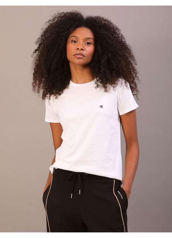 Calvin Klein Jeans Camiseta Feminina Logo Bordado Calvin Klein Jeans  Branco Branco