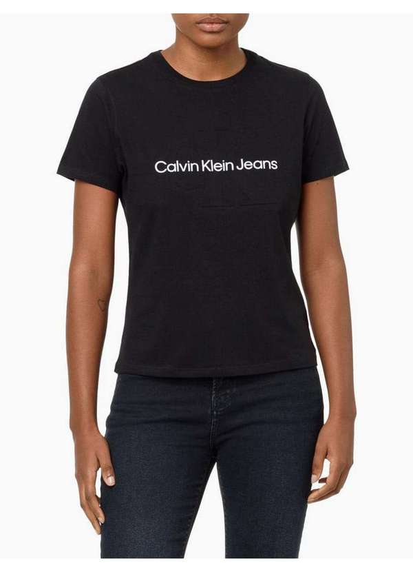 Camiseta Feminina Logo Centralizado Calvin Klein Jeans Preto