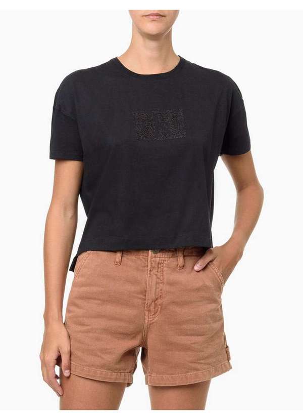 Calvin Klein Jeans - Camiseta Feminina Logo Relevo Pino - Preto Preto 3