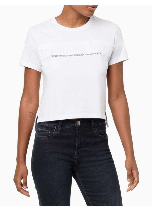 Calvin Klein Jeans - Camiseta Feminina Logo Stablished - Branco Branco