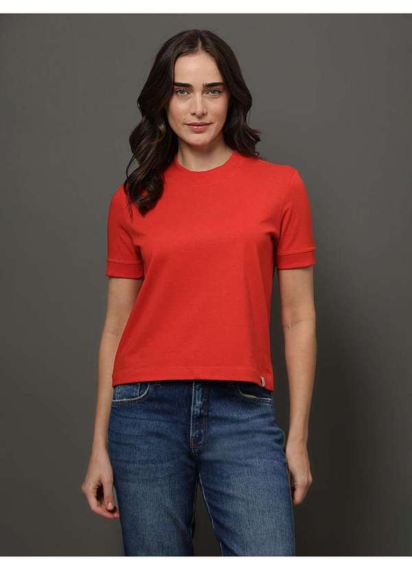 Calvin Klein Jeans - Camiseta Feminina Malhão com Punhos Calvin Klein Jeans - Vermelho Vermelho